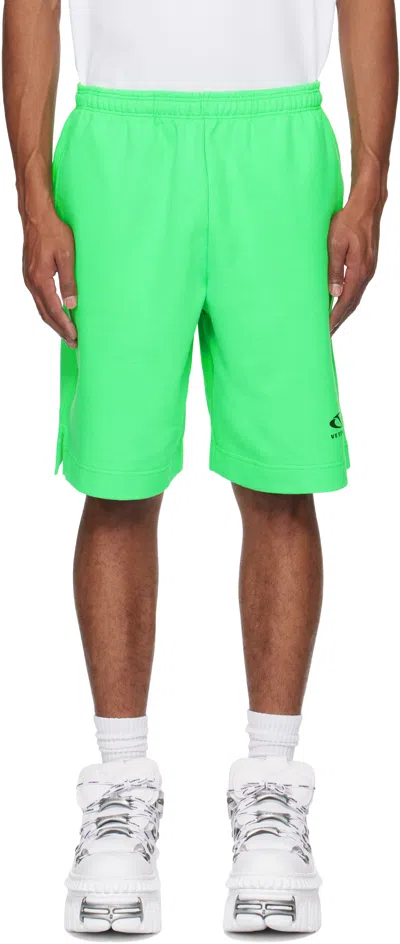 Vetements Green Oval Logo Shorts In Neon Green