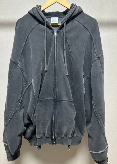Pre-owned Vetements Grey Cut Patchwork Silhouette Washed Zipper Hoodie
