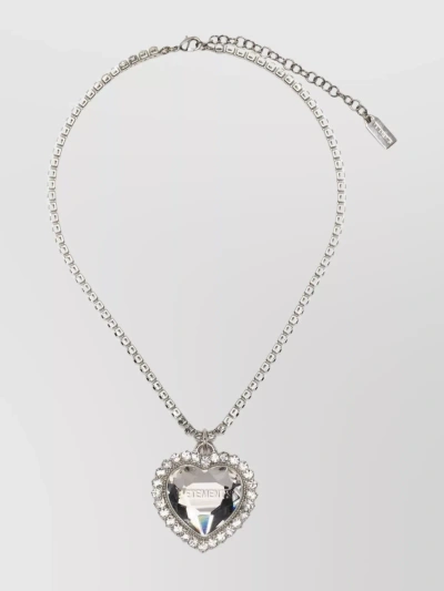Vetements Heart Pendant Chain Crystal Embellishments In White