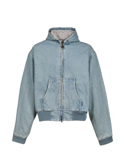 Vetements Hooded Washed Denim Jacket In Animal Print