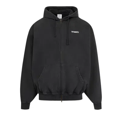 Pre-owned Vetements Iconic Logo Zip-up Hoodie 'black' | Men's Size S