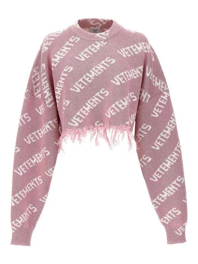 Vetements Iconic Lurex Monogram Crop Sweater In Nude & Neutrals