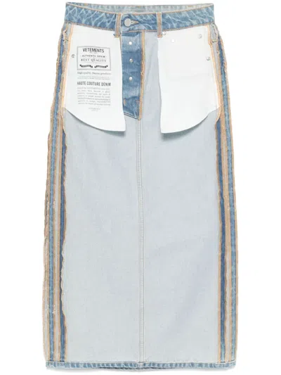 VETEMENTS INSIDE-OUT DENIM MIDI SKIRT