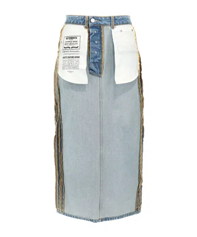 VETEMENTS VETEMENTS INSIDE-OUT DENIM MIDI SKIRT