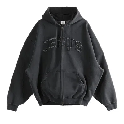 Pre-owned Vetements Jesus Christ Zip Up Hoodie 'washed Out Black' | Men's Size M