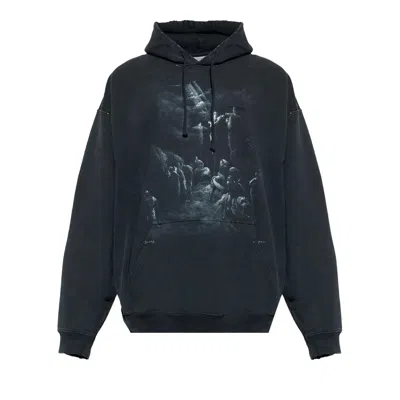 Pre-owned Vetements Jesus On A Cross Distressed Hoodie 'washed Out Black' | Men's Size M