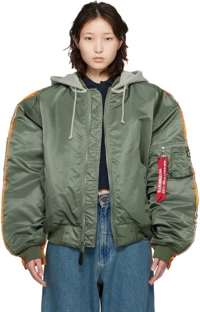 Vetements Khaki Alpha Industries Edition Attached Hood Bomber Jacket In Green