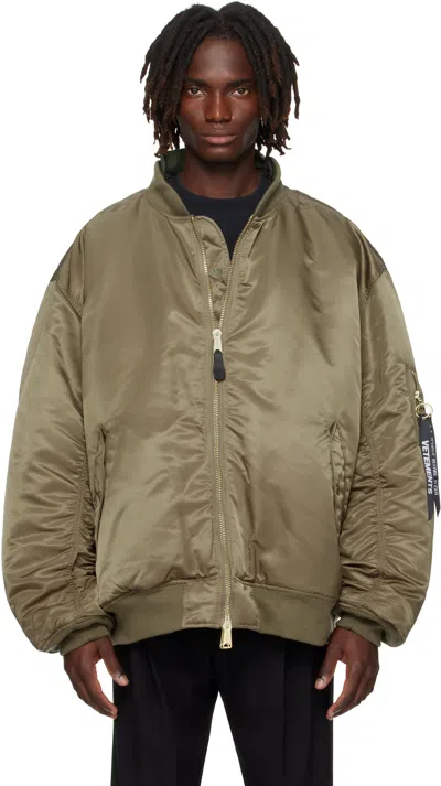 Vetements Khaki Alpha Industries Edition Cut-up Reversible Jacket In Green