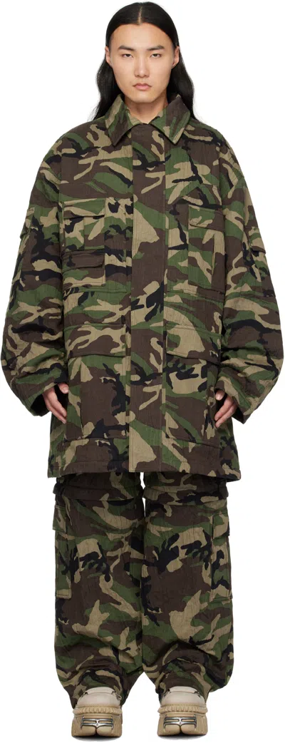 Vetements Khaki Runway Metalized Wrinkled Utility Jacket In Camouflage