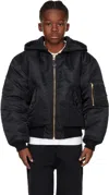 Vetements Kids Black Hooded Reversible Bomber Jacket In Black