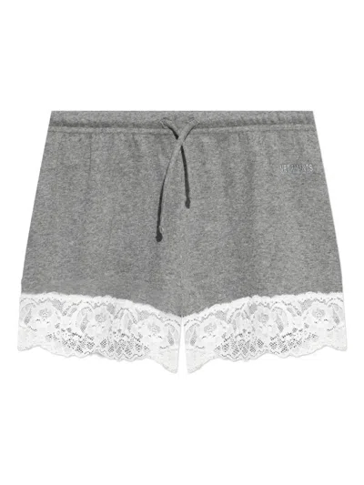 Vetements Lace Detailed Drawstring Shorts In Gray