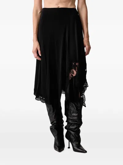 Vetements Lace-trim Asymmetric Midi Skirt In Black