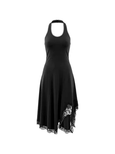 Vetements Lace-trim Halterneck Midi Dress In Black