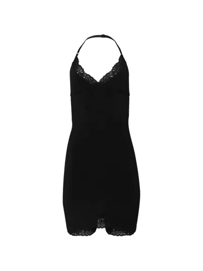 Vetements Lace-trim Halterneck Playsuit In Black