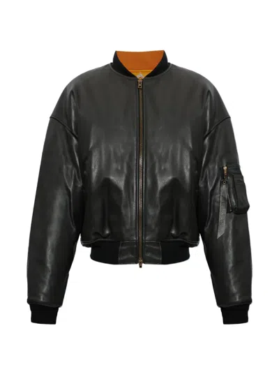Vetements Leather Bomber Jacket In Black