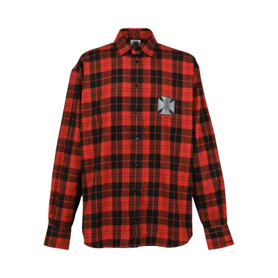 Pre-owned Vetements Leather Cross Flannel Shirt 'black/red Check' | Men's Size L