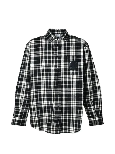 Vetements Leather Cross-patch Checked-pattern Flannel Cotton Shirt In Black