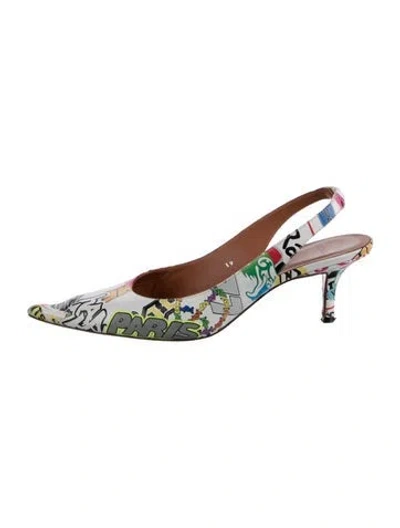 Pre-owned Vetements Leather Floral Print Slingback Pumps In White