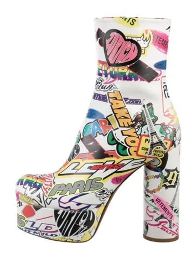 Pre-owned Vetements Leather Graphic Print Boots In Multicolor