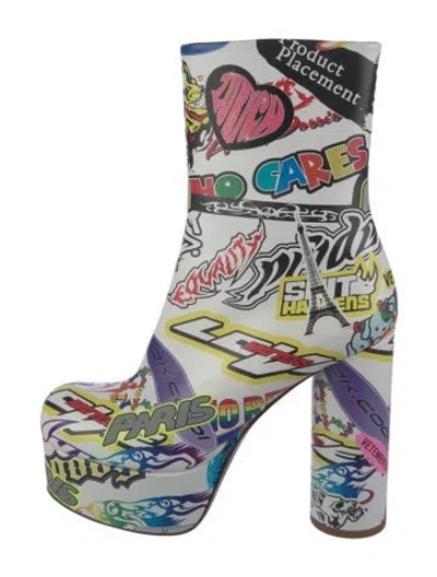 Pre-owned Vetements Leather Graphic Print Boots In White
