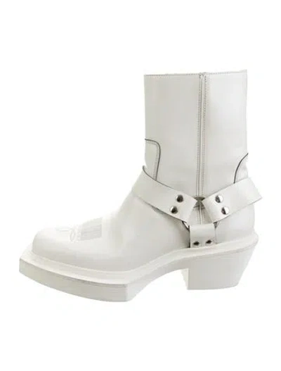 Pre-owned Vetements Leather Graphic Print Moto Boots In White