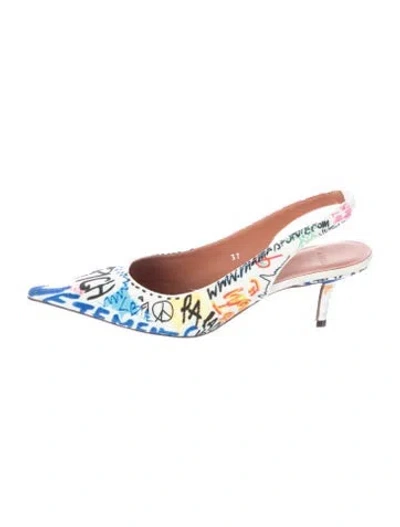 Pre-owned Vetements Leather Graphic Print Slingback Pumps In White