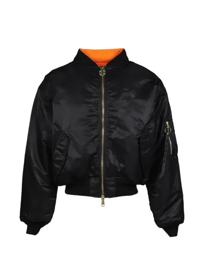 Vetements Leather-patch Crosses Bomber Jacket In Black