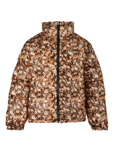 Vetements Leaves-print Jacket In Brown