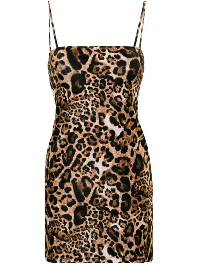 Vetements Leopard-print Velvet Minidress In Neutrals