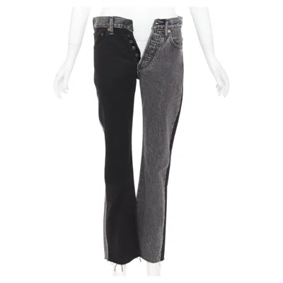 Pre-owned Vetements Levi's 2018 Black Grey Brown Leather Patchwork Denim Boot Jeans 28"/34 In Gray
