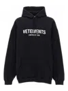 Vetements Black Cotton Sweatshirt With Frontal Logo In White
