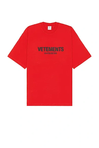 Vetements Red 'limited Edition' T-shirt In Red & Black