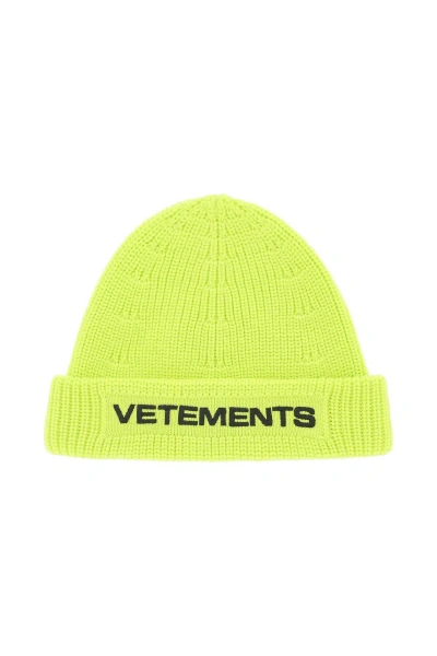 Pre-owned Vetements Logo Beanie In Yellow