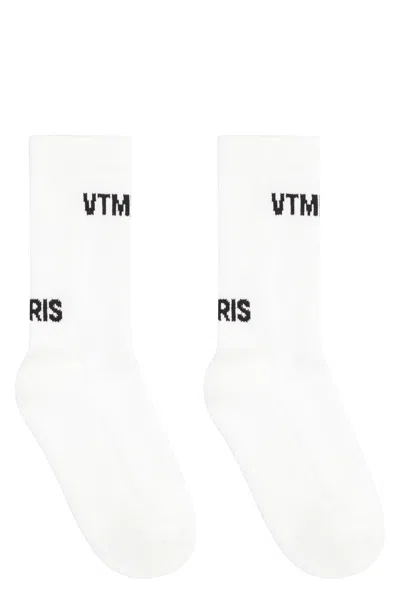 Vetements Logo Cotton Blend Socks In White