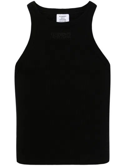 Vetements Logo Cotton Tank Top In Black