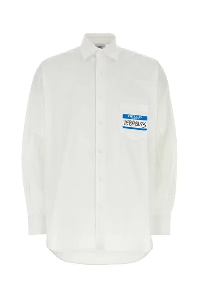 Vetements Logo Detailed Long Sleeved Shirt In White