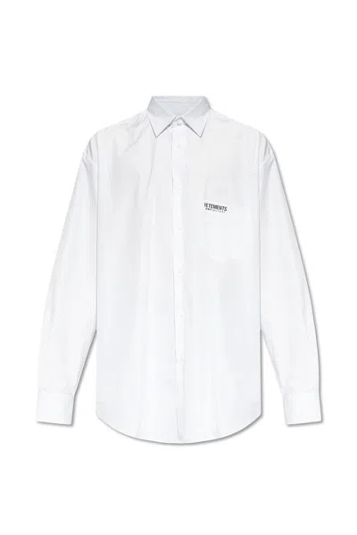 Vetements Logo Detailed Striped Oversize Shirt In White