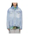 Vetements Logo Embossed Denim Jacket In Gray