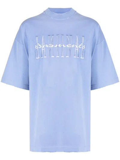 Vetements Logo-embroidered Cotton T-shirt In Blue