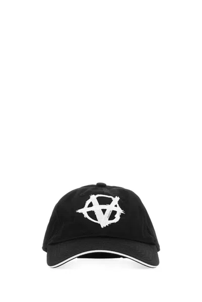 Vetements Logo-embroidered Cotton Cap In Black