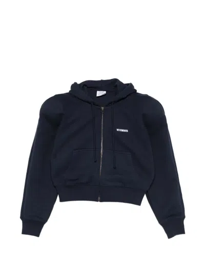 Vetements Logo-embroidered Hoodie In Blue