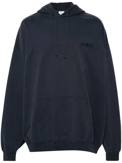 Vetements Logo-embroidered Hoodie In Blue