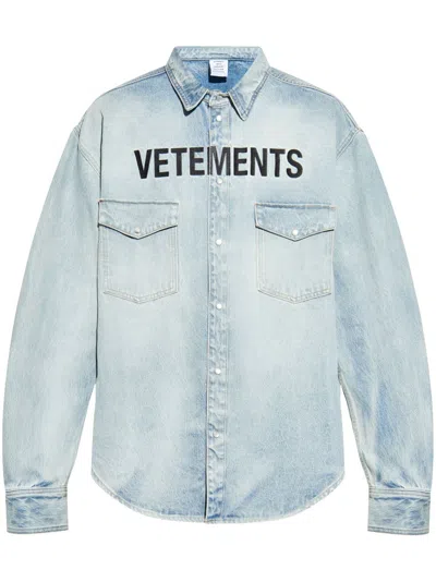 Vetements Logo-embroidered Shirt In 蓝色