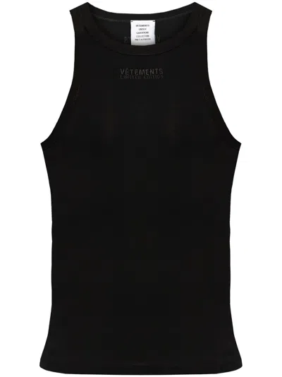 Vetements Logo-embroidered Stretch-cotton Tank Top In Black