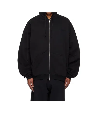Vetements Logo-embroidered Zip-up Hoodie In Black