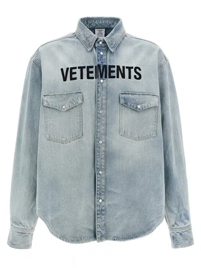 Vetements Logo Embroidery Shirt Shirt And Blouse In Light Blue