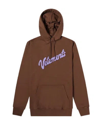Vetements Logo Hooded Sweater In Brown