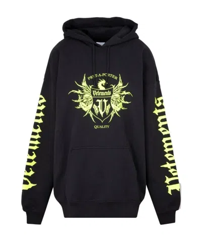 Vetements Logo-print Cotton-blend Hoodie In Black