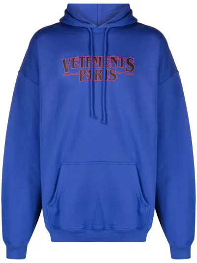 Vetements Logo-print Cotton Hoodie In Blue