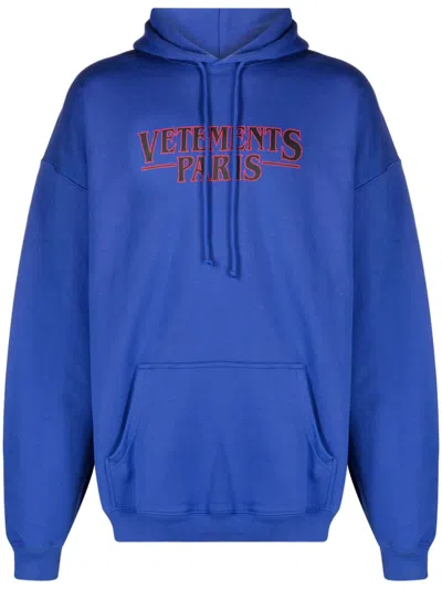 Vetements Logo印花棉连帽衫 In Blue